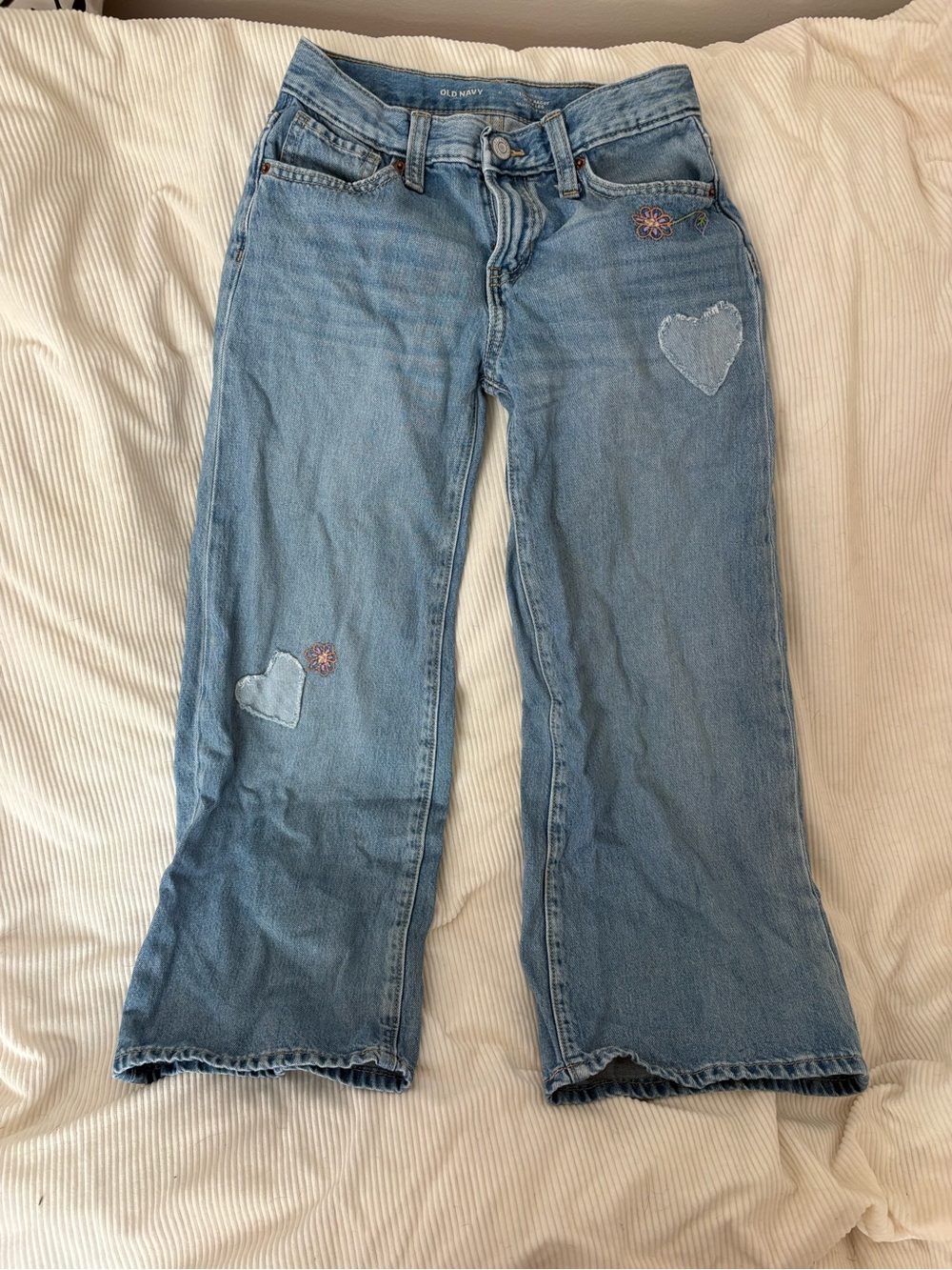 Old Navy Light Blue Embroidered Heart Bootcut Jeans